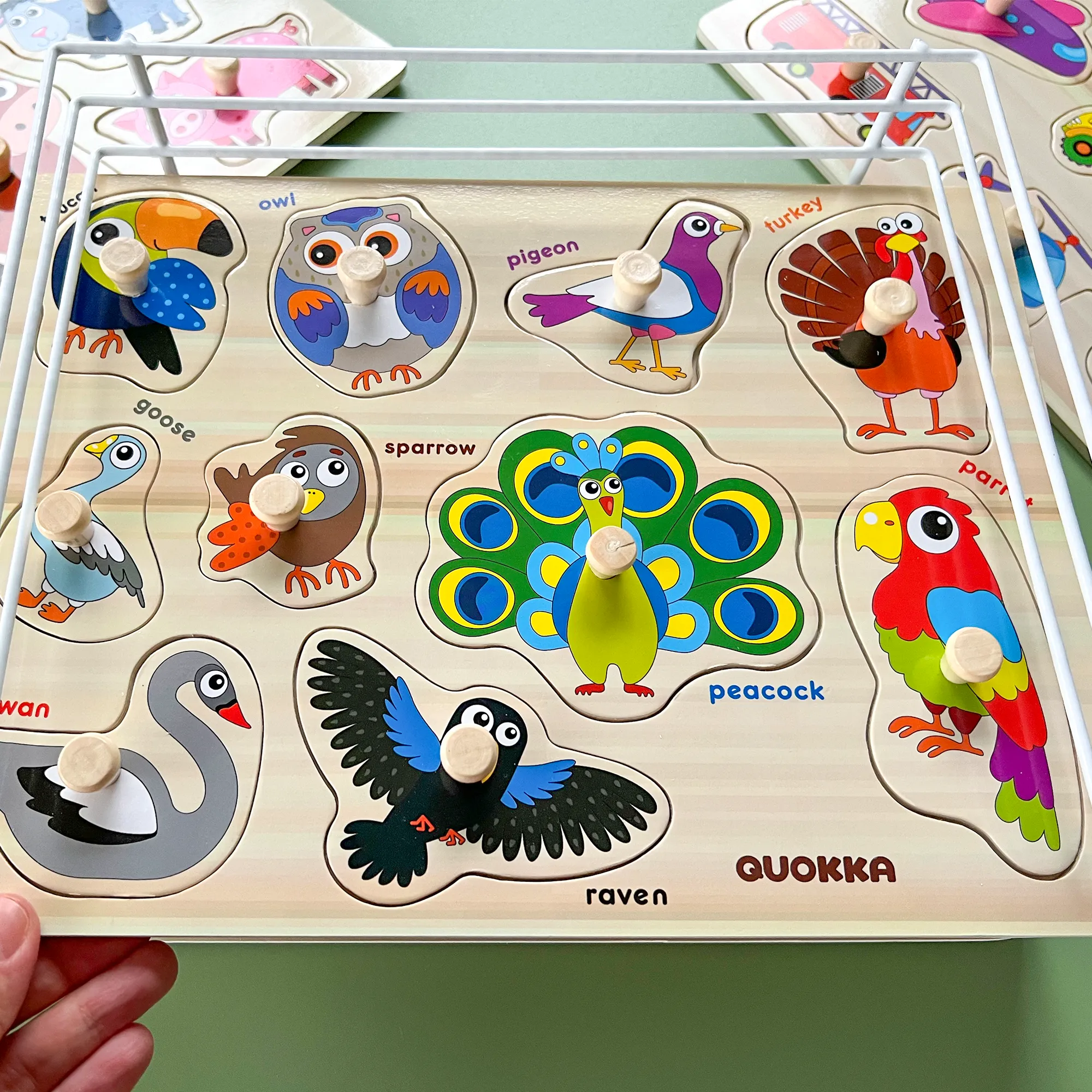 6 Pack with Rack Wooden Puzzles for Toddlers | Alphabet, Numbers and Animals