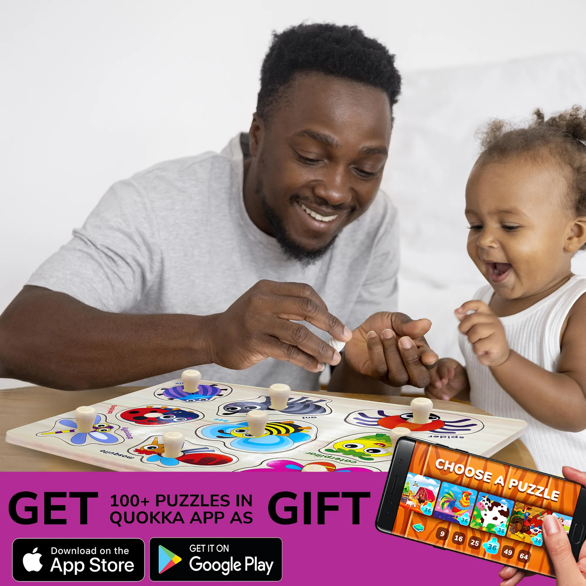 6 Pack with Rack Wooden Puzzles for Toddlers | Alphabet, Numbers and Animals