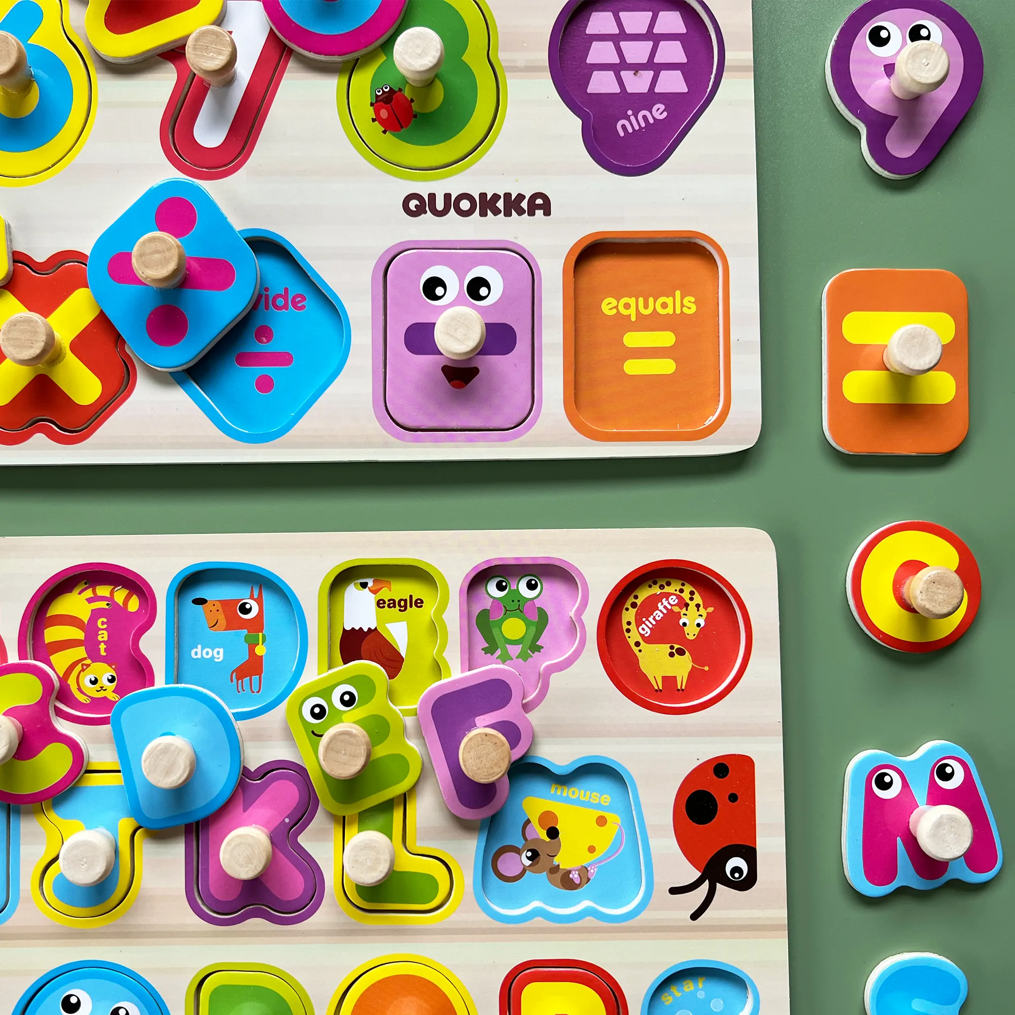 6 Pack with Rack Wooden Puzzles for Toddlers | Alphabet, Numbers and Animals