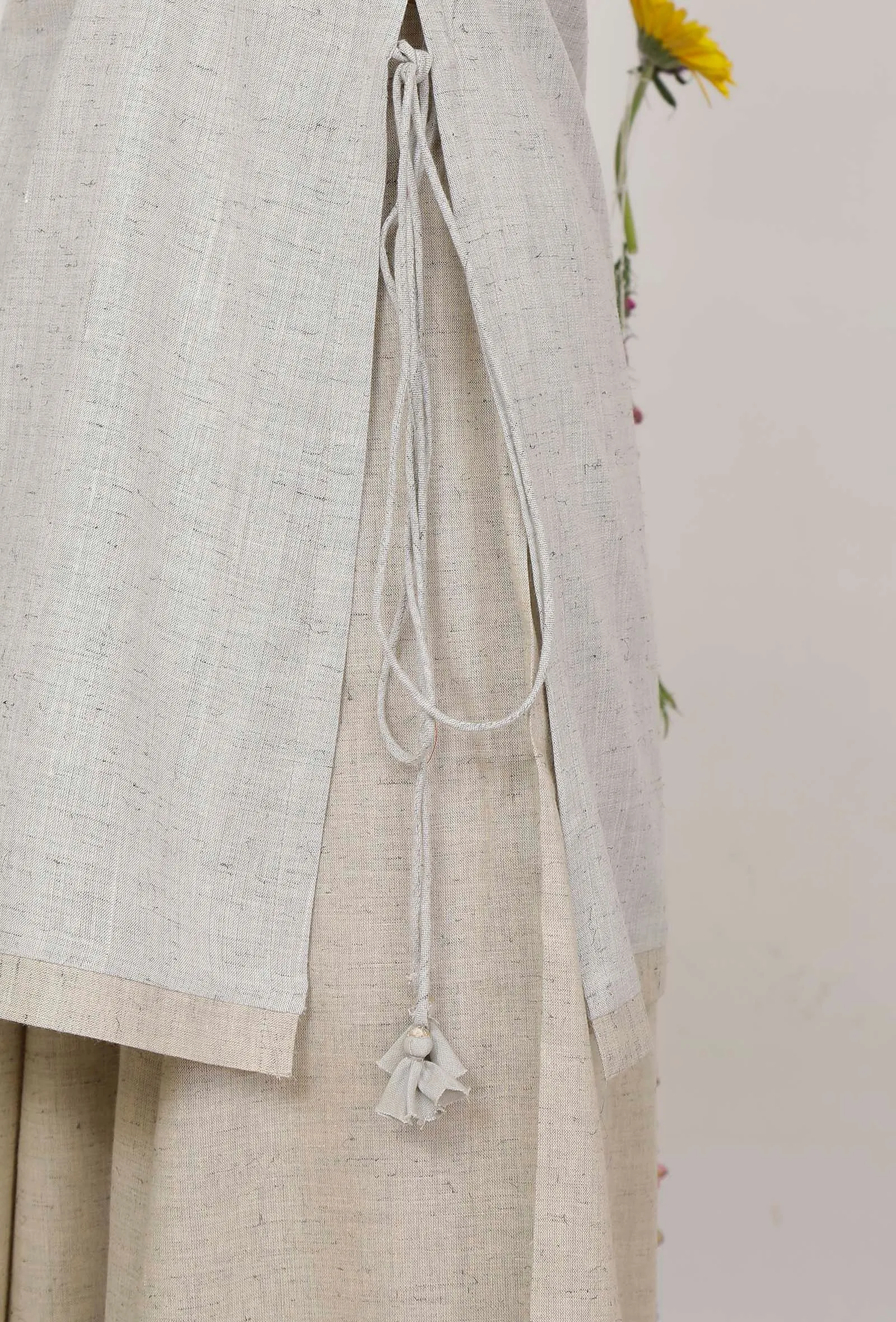 Beige and Grey Straight Short Cotton Khaadi Kurta