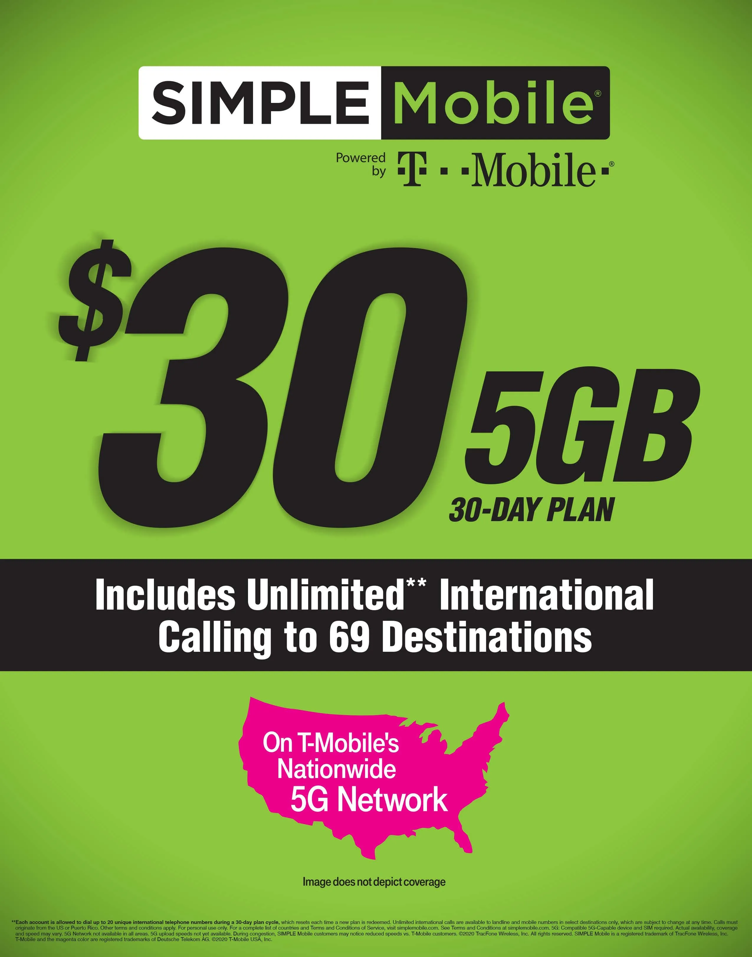 BYOP = Simple Mobile $50 Unlimited Talk, Text, Int'l Text & Data   5gb hotspot   Intl Talk   Sim Card  New Number