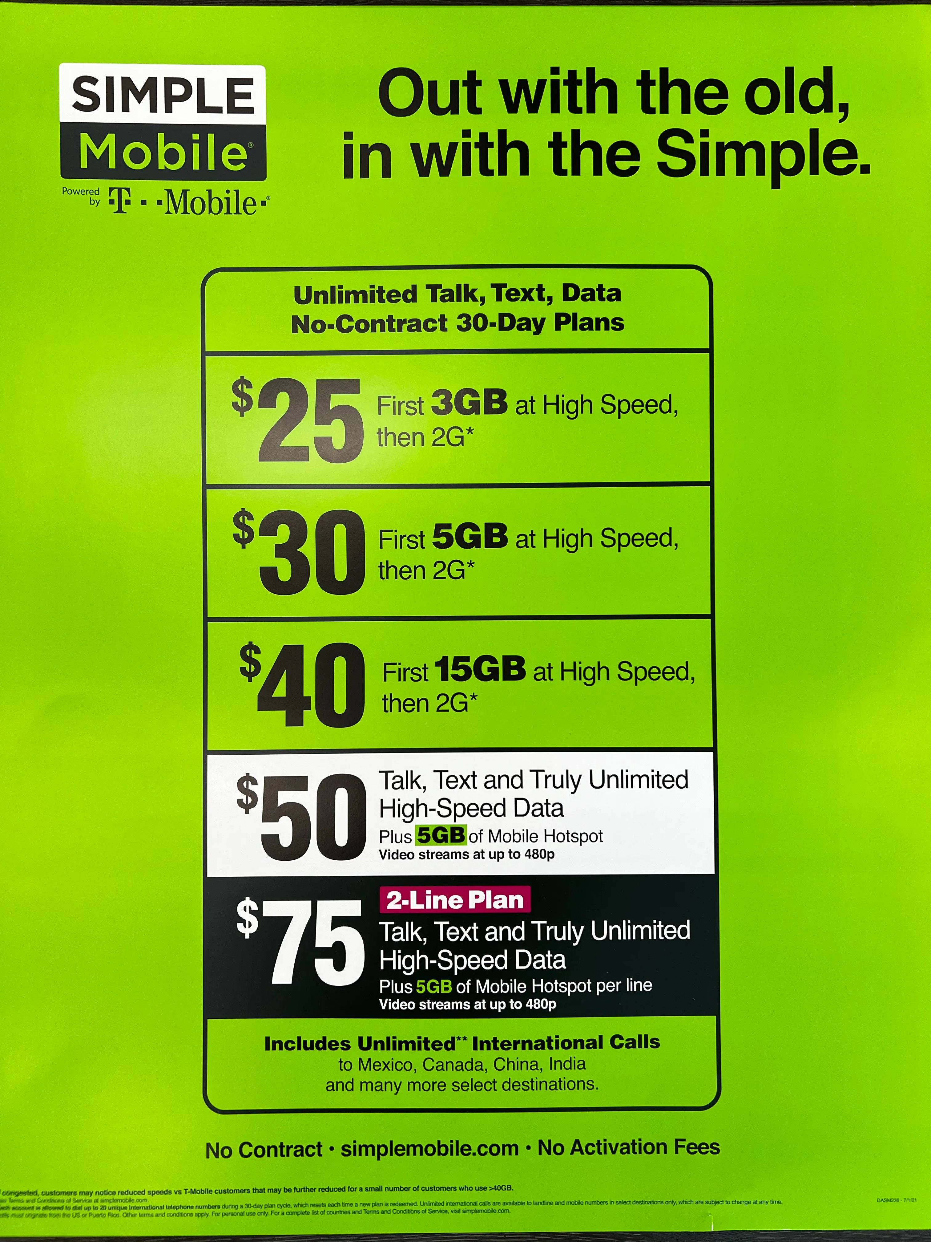 BYOP = Simple Mobile $50 Unlimited Talk, Text, Int'l Text & Data   5gb hotspot   Intl Talk   Sim Card  New Number