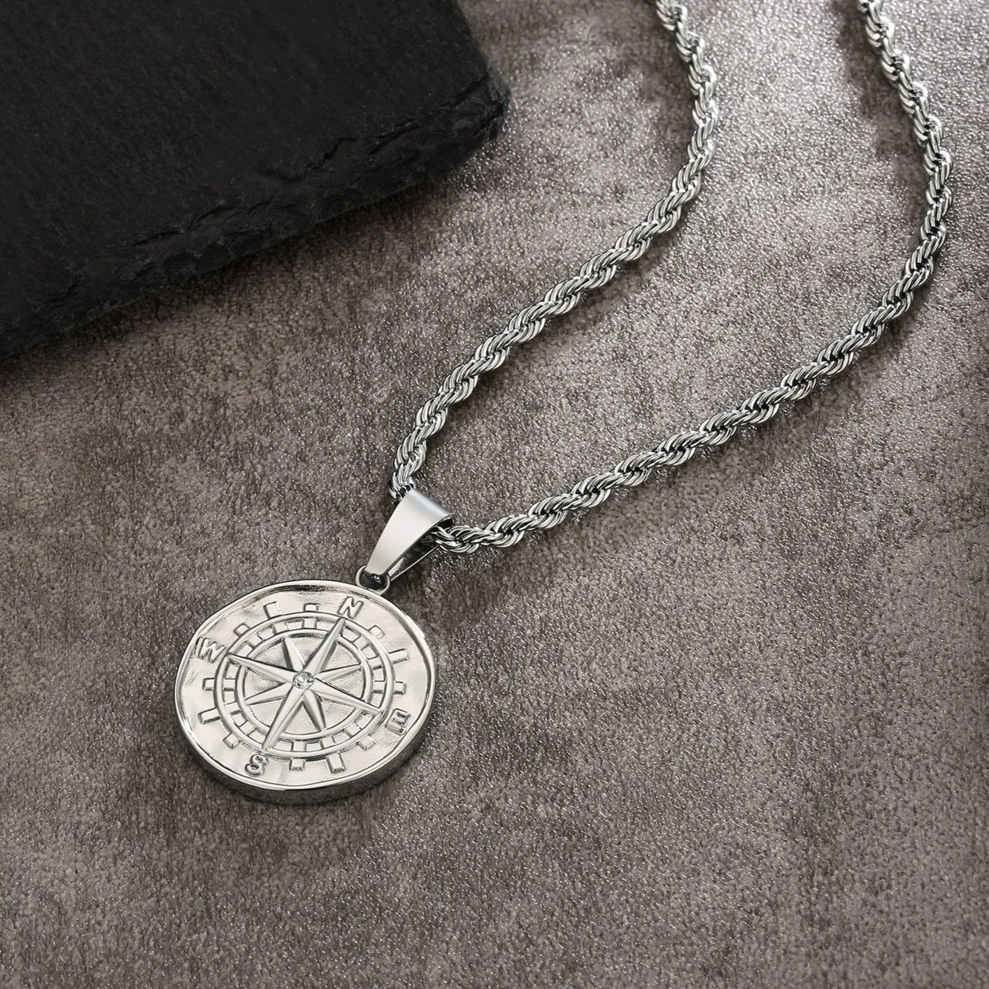 Compass Coin Pendant Necklace