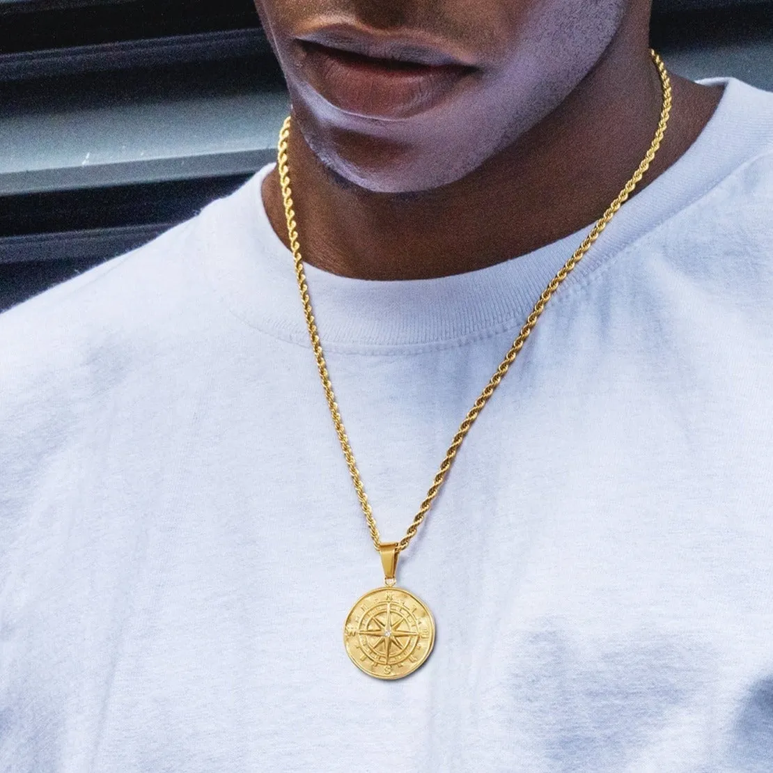 Compass Coin Pendant Necklace