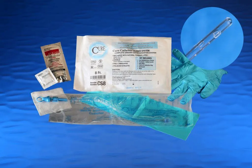 Cure Catheter Closed System With 1500mL Integrated Collection Bag, Singles and Kits