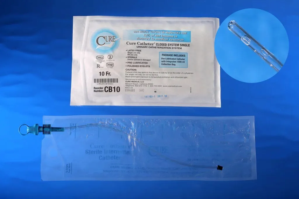 Cure Catheter Closed System With 1500mL Integrated Collection Bag, Singles and Kits