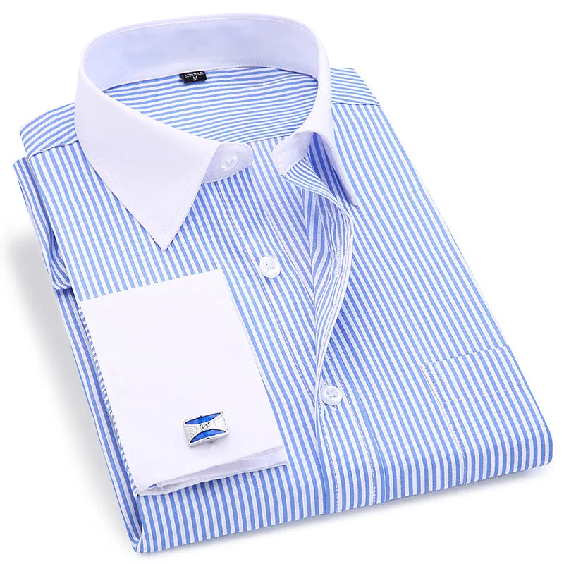 French Cufflinks  Long Sleeve Casual Slim Fit French Cuff Dress Shirts For Men