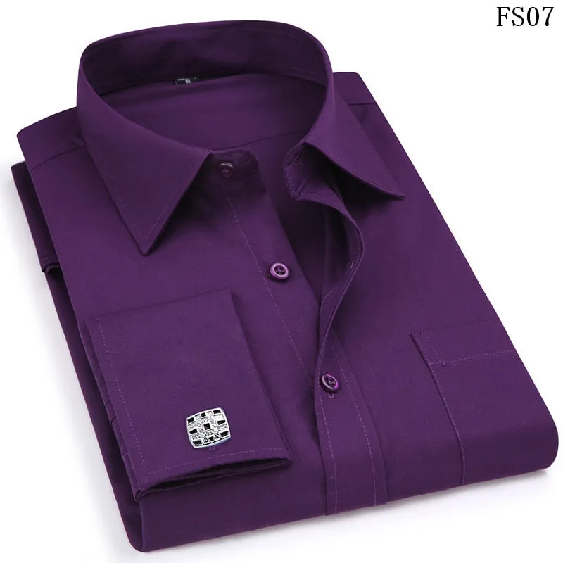 French Cufflinks  Long Sleeve Casual Slim Fit French Cuff Dress Shirts For Men