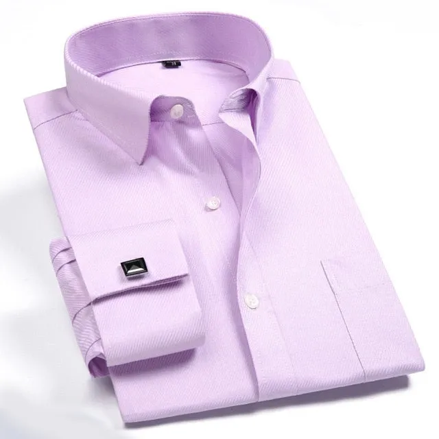 French Cufflinks  Long Sleeve Casual Slim Fit French Cuff Dress Shirts For Men