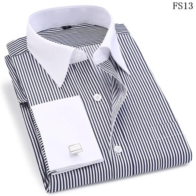 French Cufflinks  Long Sleeve Casual Slim Fit French Cuff Dress Shirts For Men