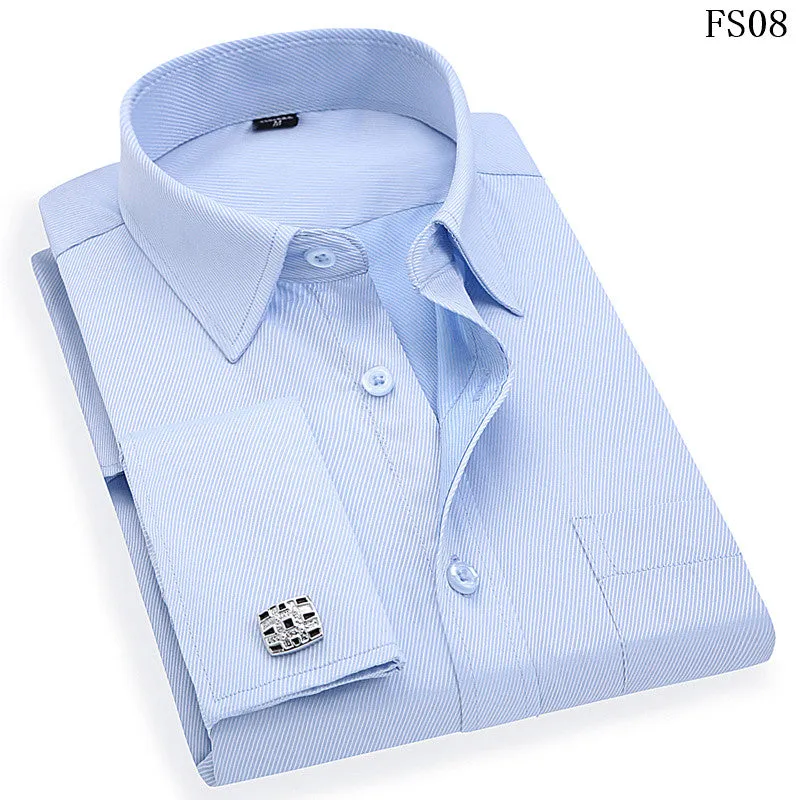 French Cufflinks  Long Sleeve Casual Slim Fit French Cuff Dress Shirts For Men