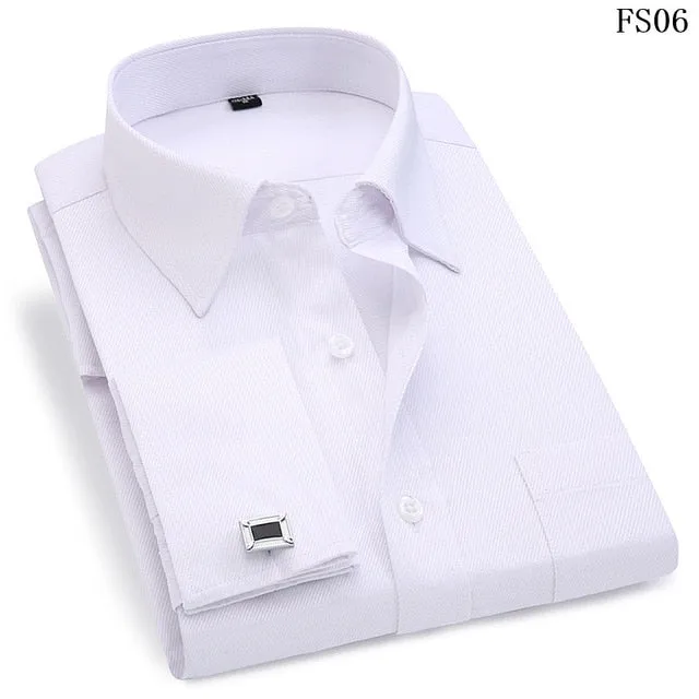French Cufflinks  Long Sleeve Casual Slim Fit French Cuff Dress Shirts For Men