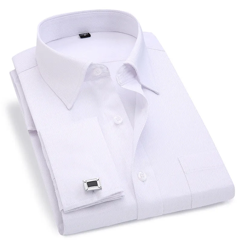 French Cufflinks  Long Sleeve Casual Slim Fit French Cuff Dress Shirts For Men