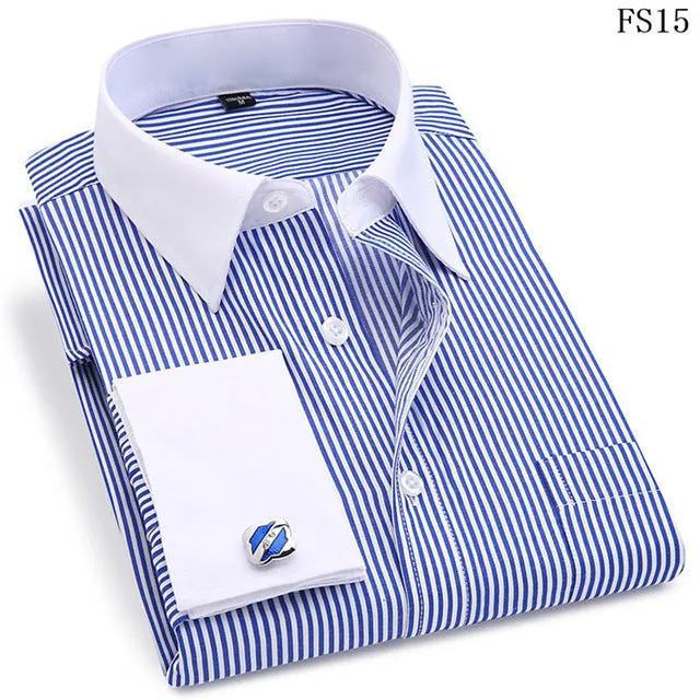 French Cufflinks  Long Sleeve Casual Slim Fit French Cuff Dress Shirts For Men