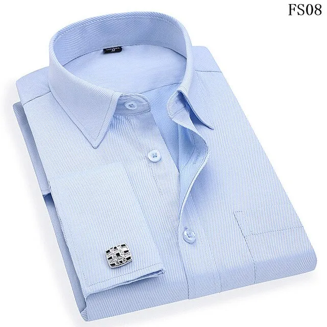French Cufflinks  Long Sleeve Casual Slim Fit French Cuff Dress Shirts For Men
