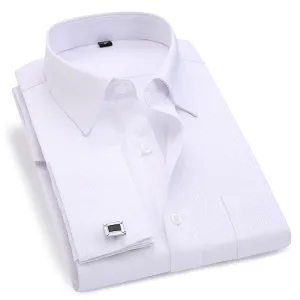 French Cufflinks  Long Sleeve Casual Slim Fit French Cuff Dress Shirts For Men