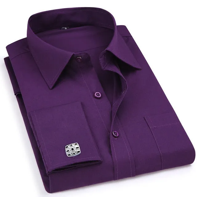 French Cufflinks  Long Sleeve Casual Slim Fit French Cuff Dress Shirts For Men