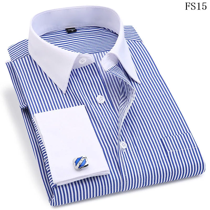 French Cufflinks  Long Sleeve Casual Slim Fit French Cuff Dress Shirts For Men