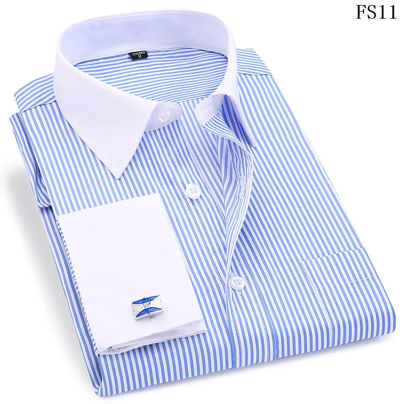 French Cufflinks  Long Sleeve Casual Slim Fit French Cuff Dress Shirts For Men