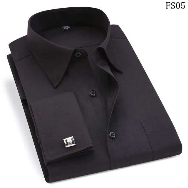 French Cufflinks  Long Sleeve Casual Slim Fit French Cuff Dress Shirts For Men