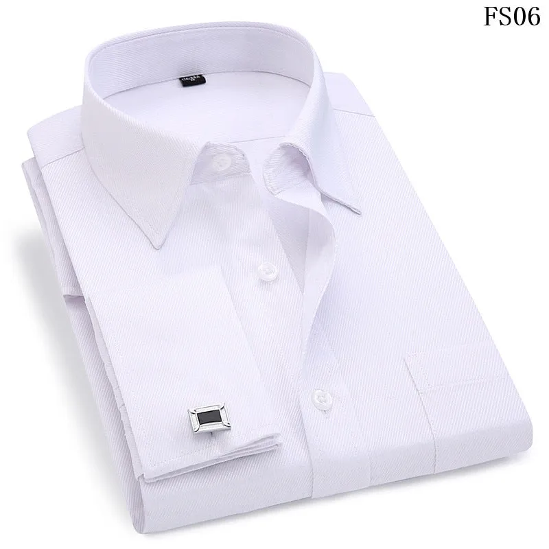 French Cufflinks  Long Sleeve Casual Slim Fit French Cuff Dress Shirts For Men