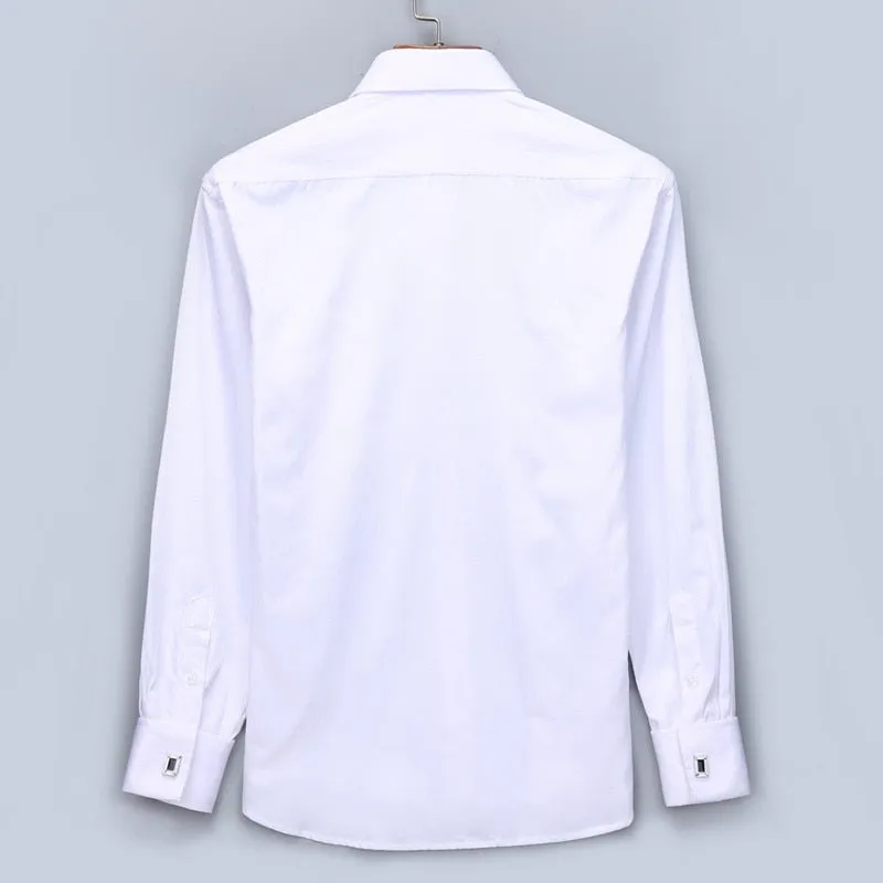 French Cufflinks  Long Sleeve Casual Slim Fit French Cuff Dress Shirts For Men