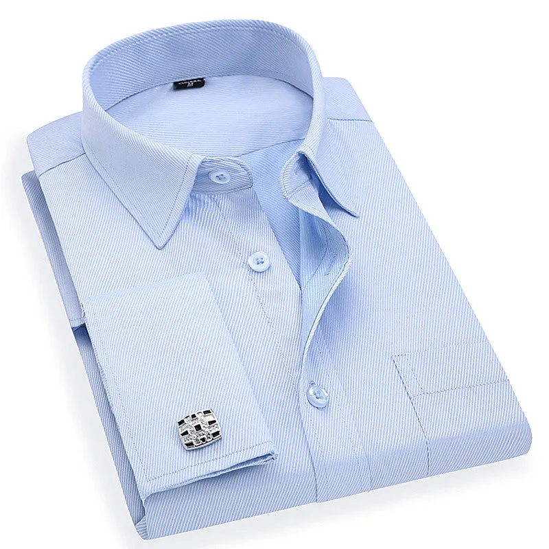 French Cufflinks  Long Sleeve Casual Slim Fit French Cuff Dress Shirts For Men