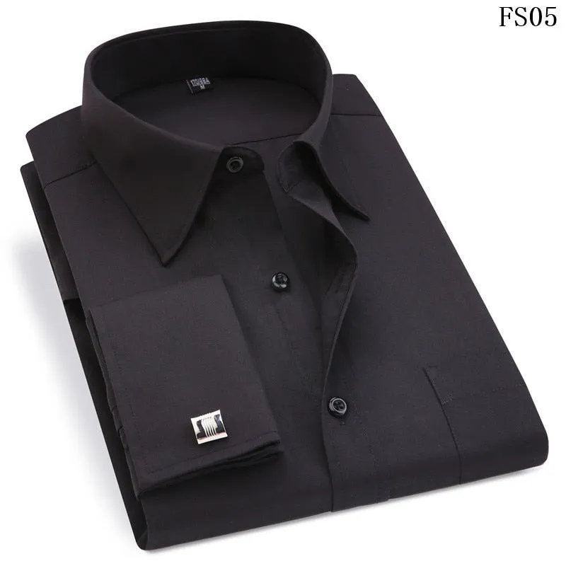French Cufflinks  Long Sleeve Casual Slim Fit French Cuff Dress Shirts For Men
