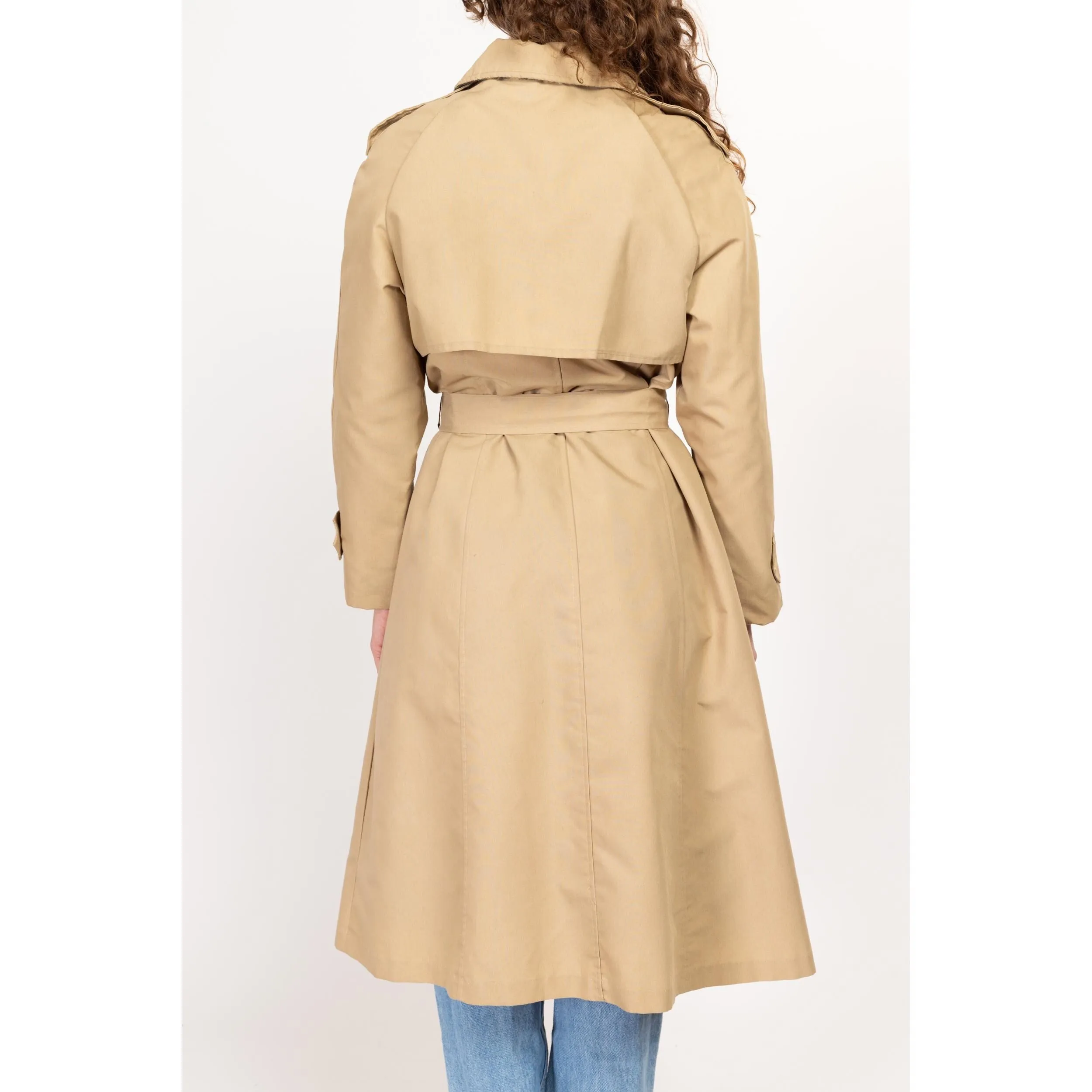 Medium 70s Khaki Belted Plaid Lined Trench Coat