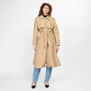 Medium 70s Khaki Belted Plaid Lined Trench Coat