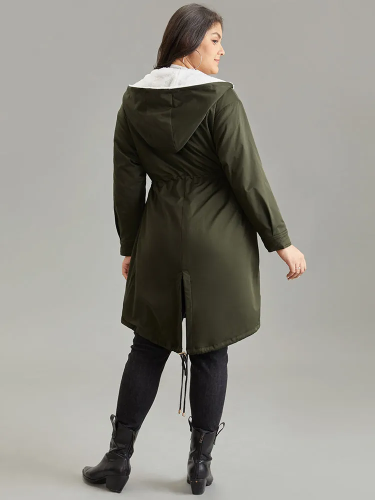 Patchwork Fuzzy PU Leather Drawstring Coat