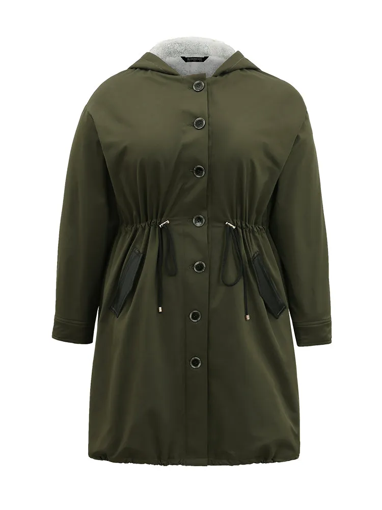 Patchwork Fuzzy PU Leather Drawstring Coat