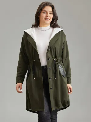 Patchwork Fuzzy PU Leather Drawstring Coat