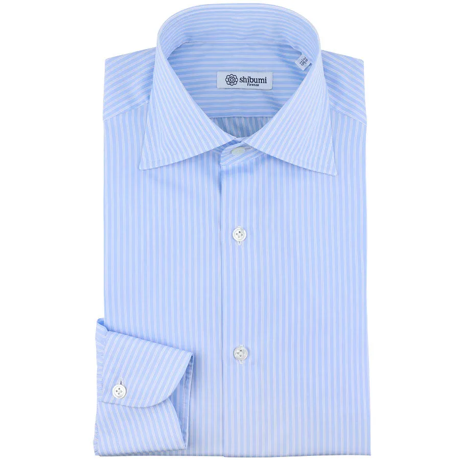 Poplin Semi Spread Shirt - Sky Blue / White - Ticking Stripe