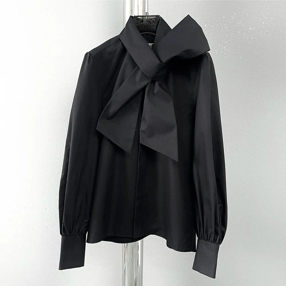 Solid Casual Blouses For Women Irregular Collar Long Sleeves Patchwork Single Button Minimalist Blouse Female