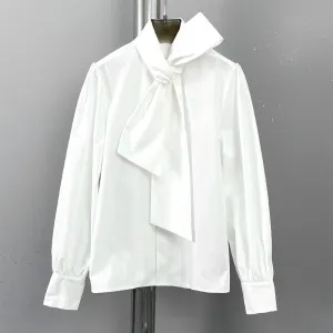 Solid Casual Blouses For Women Irregular Collar Long Sleeves Patchwork Single Button Minimalist Blouse Female
