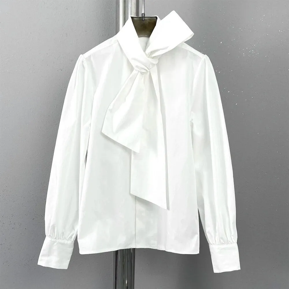 Solid Casual Blouses For Women Irregular Collar Long Sleeves Patchwork Single Button Minimalist Blouse Female