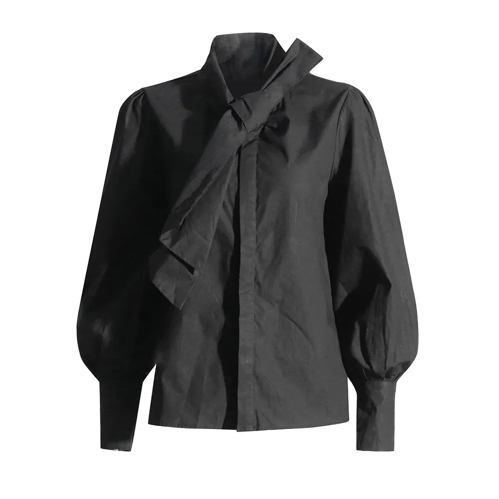 Solid Casual Loose Blouses For Women Irregular Collar Long Sleeve Minimalist Temperament Blouse Female Fashion