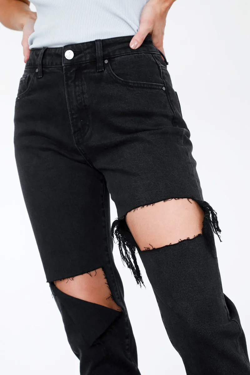 The Sofie Black Denim High Rise Distressed Ankle Jeans