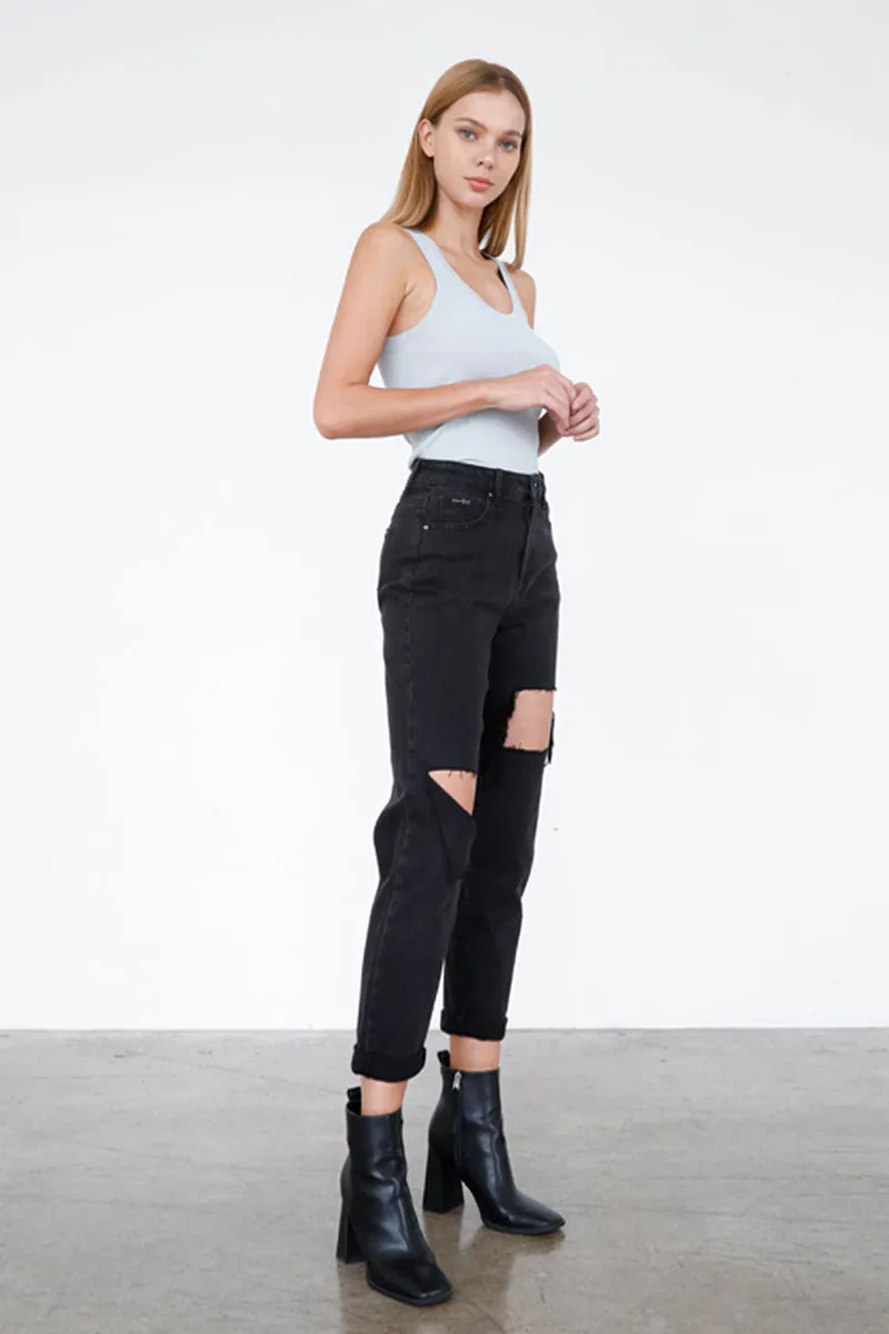 The Sofie Black Denim High Rise Distressed Ankle Jeans