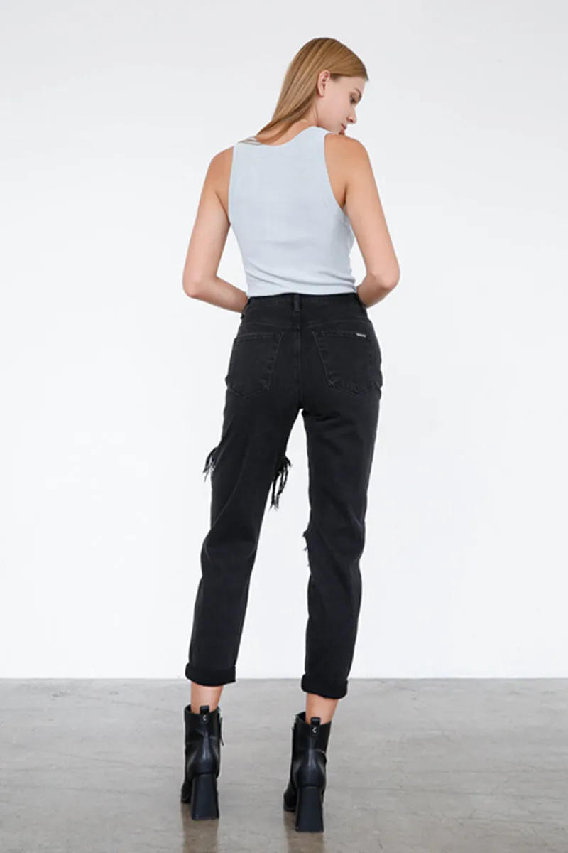 The Sofie Black Denim High Rise Distressed Ankle Jeans