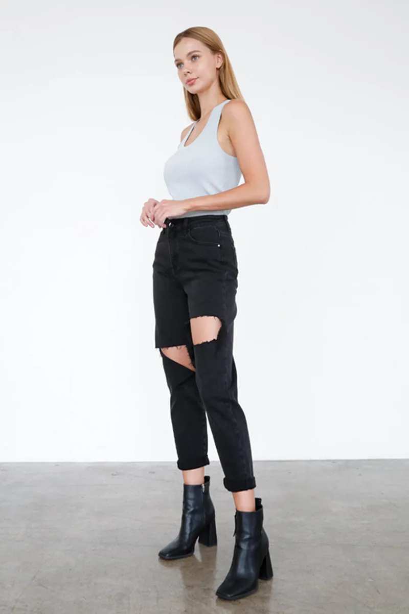 The Sofie Black Denim High Rise Distressed Ankle Jeans