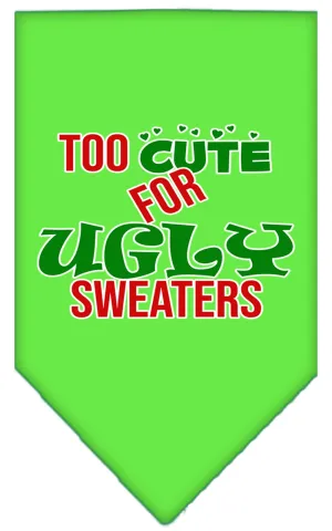 Too Cute For Ugly Sweaters Screen Print Bandana Lime Green Large